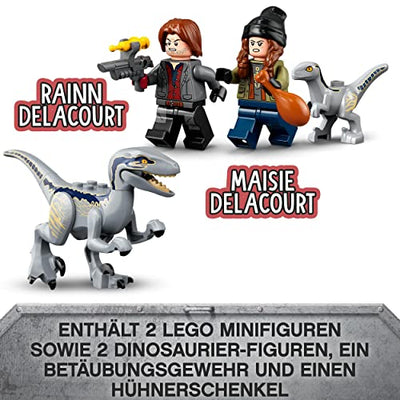 LEGO 76946 Jurassic World Blue & Beta in der Velociraptor-Falle, Spielzeugauto mit Dinosaurier Figuren, Geschenk zu Weihnachten für Kinder ab 6 Jahren