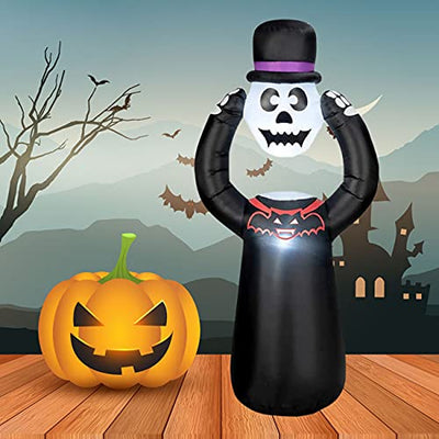 ZhiLianZhao Halloween Deko Aufblasbar, Gruselige Beleuchtete Puppe Mit Kürbis Halloween, mit Eingebauten Kühlweißen Led-leuchten, für Halloween-partydekorationen Hof, Garten, Rasen