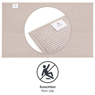 Blumtal Chenille Badezimmerteppich, Badematte rutschfest – Weicher Badvorleger, Badteppich, Oekotex Zertifiziert, 50x80 cm, Beige