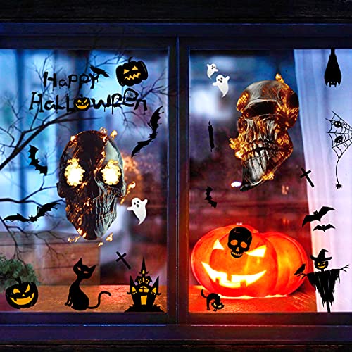 Wishstar Halloween Aufkleber 9 Stück，Halloween Sticker Set，Halloween fensteraufkleber Totenkopf，Schädel Kürbis Geist Aufkleber,Halloween Horror Aufkleber Dekoration，Halloween Party deko Aufkleber