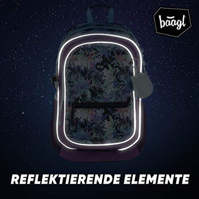 Baagl Schulrucksack für Mädchen - Schulranzen für Kinder mit ergonomisch geformter Rücken, Brustgurt und reflektierende Elemente (Jungle)