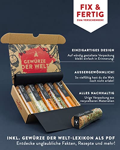 5 Gewürze aus aller Welt I Gewürze Geschenkset mit Gewürzlexikon (PDF) I Spezielle Gewürze Set Geschenk I 5 seltene Gewürze in einem Gewürzset Geschenk für Köche, Exotische Gewürze Geschenke für Köche