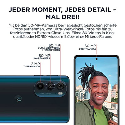 Motorola edge30 pro Smartphone (6,7"-FHD+-Display, 50-MP-Kamera, 12/256 GB, 4800 mAh, Android 12), Cosmos Blue, inkl. Schutzcover + KFZ-Adapter [Exklusiv bei Amazon]