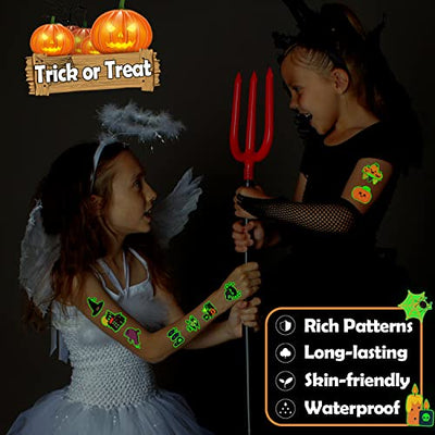 Leesgel Halloween Tattoo Kinder, 204 Blätter Leuchtende Halloween Temporäre Tattoos Aufkleber Kinder für Halloween Deko, Halloween Party Zubehör Spiele Spielzeug Geschenke Gastgeschenke Kinder