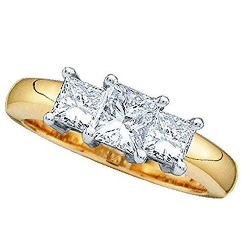 Damen Ring / Verlobungsring 1.50 Karat 14 Karat Gelbgold Princess Schnitt Diamant Three Steine Ring 1 1/2 Karat