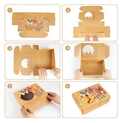 EYCLFY Keksschachtel Weihnachten, Keksverpackungen Geschenkboxen Weihnachten Kraftpapier Geschenkkarton mit Sichtfenster DIY Karten- 12 Stück