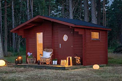 Polhus Gartensauna aus Holz Vinja, Outdoor-Sauna modern mit 2 Räumen für 4 Personen, Außensauna Garten mit Panoramafenster aus Isolierglas, Saunahaus 454 x 377 x 274 cm, naturbelassen