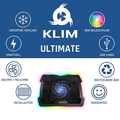 KLIM Ultimate + Laptop-RGB-Kühler- 11 bis 17 Zoll + Laptop-Gaming-Kühlung + Neuheit 2022 + USB-Lüfter + Stabil und leise + Mac PS5 und PS4-kompatibel