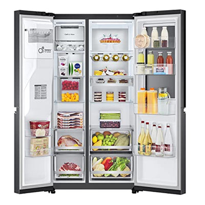 LG Electronics GSXV90MCDE Side-by-Side mit InstaView Door-in-Door | Craft Ice | Eis-, Crushed Ice- und Wasserspender | 635 Liter Kapazität | Festwasseranschluss | Schwarz