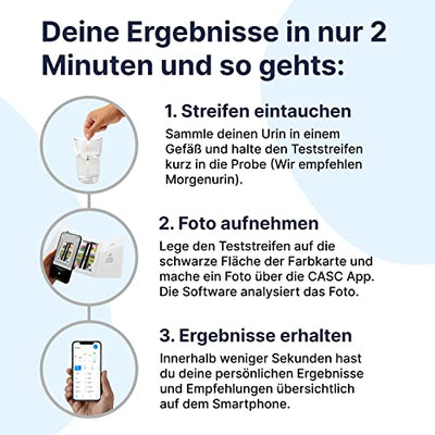 CASC Flow | Urin Teststreifen mit App - 12 Indikatoren - 4 x Urinteststreifen pro Set - Keto Sticks Urin, Ketone Messgerät, PH Wert Teststreifen Urin, Blasenentzündung Teststreifen