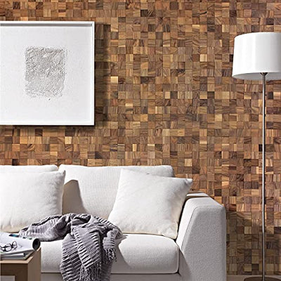 wodewa Holz Wandverkleidung selbstklebend 3D Optik Nussbaum 30x30cm Wandpaneele Moderne Wanddekoration Holzverkleidung Wohnzimmer Schlafzimmer