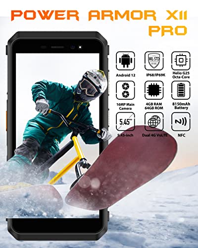 Outdoor Handy, Ulefone Armor X11 Pro 4GB + 64GB/SD-128GB 8150mAh Akku, 5.45 Zoll IP68/IP69K Wasserdichter 2022 Outdoor Smartphone Ohne Vertrag, Android 12, 16MP Kamera, NFC/OTG/GPS Dual SIM Schwarz