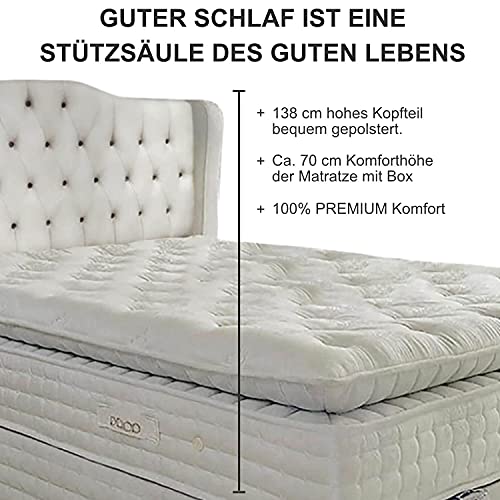 Golden Gate Boxspringbett 180x210 Luxus Bett Shera Gewebe Natur I Doppelbett mit Matratze und Bettkasten I Amerikanisches Bett King 7 Zonen Tonnentaschenfederkern Boxspring Schlafsysteme