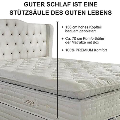 Golden Gate Boxspringbett 180x210 Luxus Bett Shera Gewebe Natur I Doppelbett mit Matratze und Bettkasten I Amerikanisches Bett King 7 Zonen Tonnentaschenfederkern Boxspring Schlafsysteme