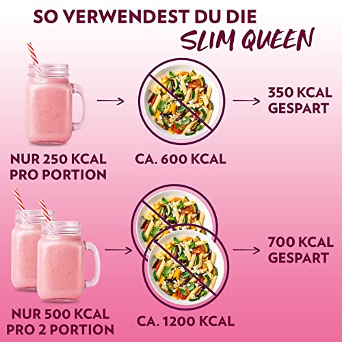 GymQueen Slim Queen Abnehm Shake 420g, Erdbeere, Leckerer Diät-Shake zum einfachen Abnehmen, Mahlzeitersatz mit wichtigen Vitaminen und Nährstoffen, nur 250 kcal pro Portion & ohne Zucker-Zusatz