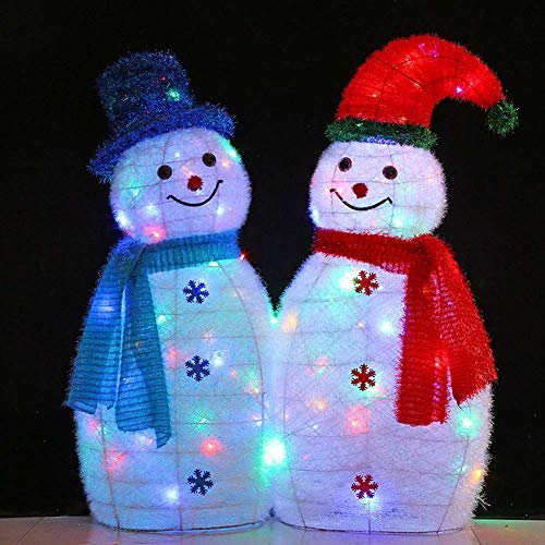 WANGIRL Lit Siamese Schneemann LED Beleuchtet Figur mit Schal Hut Warm Bunte Lichter Weihnachten Deko Eisen Rahmen Woollen für Innen Außen,90cm Draussen