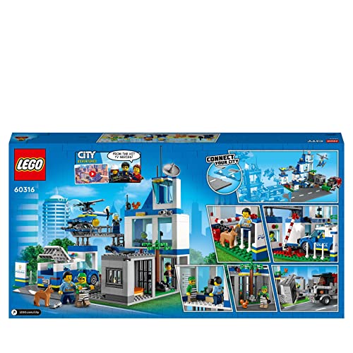 LEGO 60316 City Polizeistation mit Polizeiauto, Müllauto und Hubschrauber, Polizei-Spielzeug für Jungen und Mädchen ab 6 Jahren, Geschenk zu Weihnachten