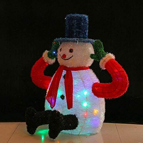 WANGIRL Lit Roter Schal Blauer Hut Sitzung LED Beleuchtet Schneemann Weihnachten Deko Figur Warm Bunte Lichter Eisen Rahmen Woollen Innen Außen,100cm Draussen