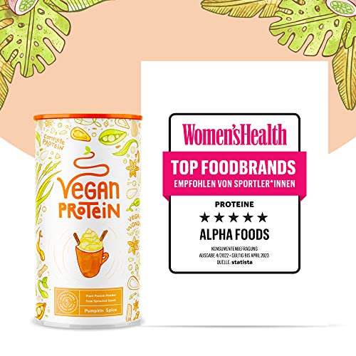 Vegan Protein - PUMPKIN SPICE - Pflanzliches Proteinpulver aus gesprossten Reis, Erbsen, Sojabohnen, Leinsamen, Amaranth, Sonnenblumen- und Kürbiskernen - 600g Pulver