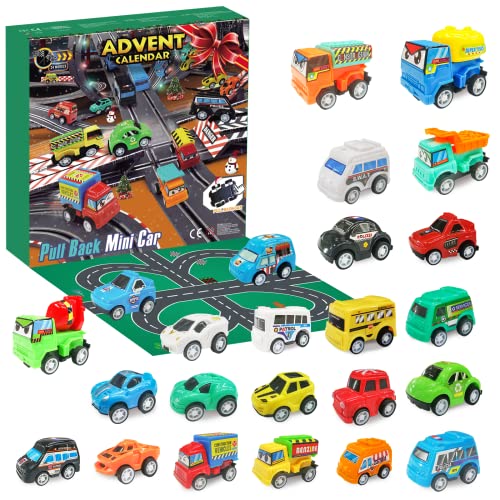 Adventskalender 2022 Kinder Adventskalender Auto Set Enthält Feuerwehrfahrzeug, Bagger Adventskalender für Jungen Weihnachten 24-Tage Countdown Auto Weihnachtsgeschenke für Kinder Mädchen