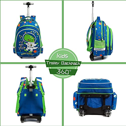 Amythe Kinderrucksack Jungen Schulranzen Trolley, Schultaschen-Sets Jungen mit Lunch Tasche Mäppchen Cartoon Gedruckt Hartschalen Dinosaurier Rucksack mit Rollen für 1 2 3 4 5 klasse