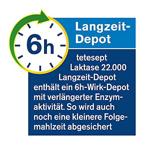 tetesept Laktase 22.000 – Laktasetabletten bei Laktoseunverträglichkeit – Nahrungsergänzungsmittel mit Sofortwirkung & 6h Langzeit-Depot – 1 Dose à 40 Stück