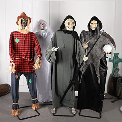 INSISTON Halloween Deko Garten 1.8m Animierte stehende Hexe mit Langen Haaren, Animierter Grim Reaper, Augen Glänzend Sound Gesteuerte, für die gruseligste Dekoration zu Halloween