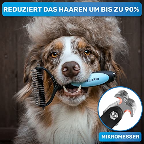 Bluepet® UnterwollToll Hundebürste & Katzenbürste für langhaar | Unterwollkamm entfernt Unterwolle & Verfilzungen | Ausdünnen & Deckhaarschutz | Fellbürste Größe M-L blau