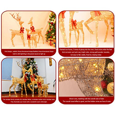 Weihnachtsdeko Aussen,3 Stück Braune Rentier Familie LED Rattan Rentiere,Rentier mit Beleuchtet Außen für einen Weihnachtlichen Garten,Weihnachten Deko LED Figuren/Weihnachtsbeleuchtung Außen