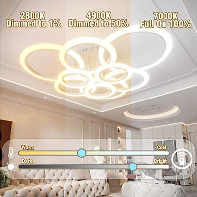 RUYI Modern LED Deckenleuchte Dimmbar mit Fernbedienung 9-Ring Deckenleuchte 120W 10800LM, Deckenlampe für Wohnzimmer, Schlafzimmer, Küche, Flur, Balkon, Esszimmer, Weiß, 2800-7000K