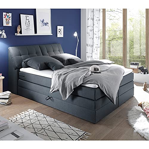 Lomadox Boxspringbett in Steel Grey Hotelbett Doppelbett, 160x200 cm, Bettkasten, 7-Zonen Taschenfederkern-Matratze H2, Komfortschaum-Topper