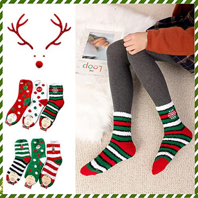 Fascigirl 6 Paare Weihnachtssocken Damen Kuschelsocken Flauschige Socken Weihnachten Socken Lustige Winter Warme Bettsocken Adventkalender Socken Christmas Wichtelgeschenk Geschenk für Frauen Damen