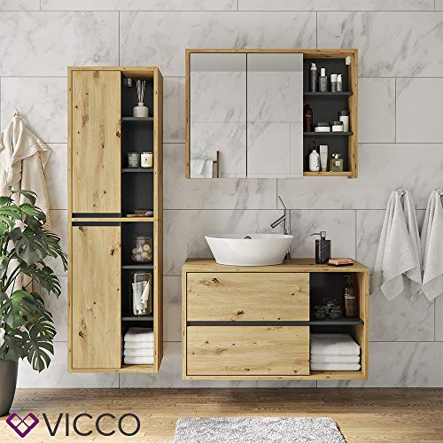 Vicco Badmöbel Set Viola Spiegelschrank Hochschrank Waschtischunterschrank (Anthrazit-Eiche)