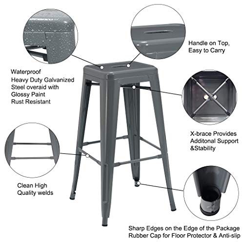 Duhome Eisen Barhocker Metall Farbauswahl Barstuhl Robust Und Zeitlos ++Industry Design 665D, Farbe:Grau, Material:Metall