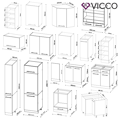 Vicco Eckküche Küchenzeile Einbauküche Fame-Line Landhaus 257x347 Spülenunterschrank Unterschrank Herdumbauschrank Hängeschrank Kühlumbauschrank Apothekerhochschrank Blende (Anthrazit-Grün-Gold)