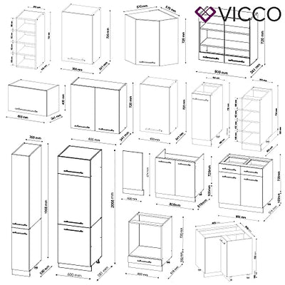 Vicco Eckküche Küchenzeile Einbauküche Fame-Line Landhaus 257x347 Spülenunterschrank Unterschrank Herdumbauschrank Hängeschrank Kühlumbauschrank Apothekerhochschrank Blende (Anthrazit-Grün-Gold)