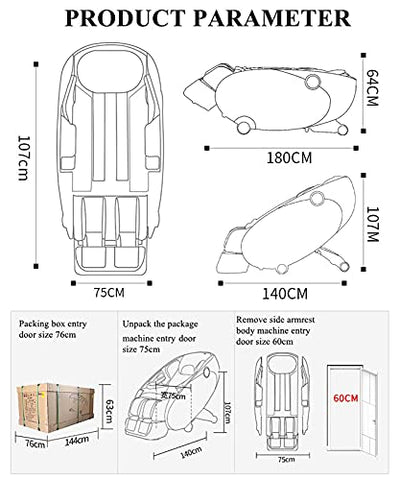 YUNLILI Ganzkörper-Massagestuhl, Vibrator, Fußmassagestuhl, Massagestuhl, Liegestuhl, mit Zero Gravity Airbag, Massage, Bluetooth-Lautsprecher, Fußrolle, Beige weiche Rückenlehne (Farbe: mehrfarbig)