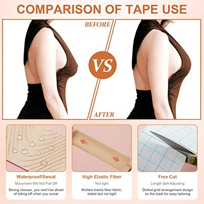 Klebe BH Push Up Große Brust BH Rückenfrei Boob Tape Damen BH Klebend Breast Unsichtbarer Trägerloser BH 10 Nippelabdeckung für Abendkleider, Ballkleid, Hochzeitskleid Große Brust Cup A-H (5cm*5M)