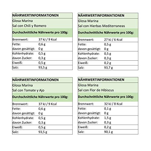GLOSA MARINA Gourmet Salze, Salz aus Mallorca als ideales Gewürze Geschenkset/Salzset besondere Geschenke aus Meersalz, 8 x 25 g, 200 g