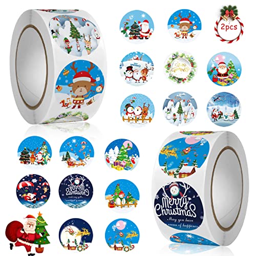 Weihnachts Aufkleber Rolle,1000 Stück Weihnachtsaufkleber Weihnachtsgeschenke Sticker Etiketten,für Umschlag,Papiertüten,Weihnachtskarten Rund Geschenk-Aufkleber