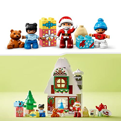 LEGO 10976 DUPLO Lebkuchenhaus mit Weihnachtsmann Figur, Weihnachtshaus-Spielzeug, Geschenk für Kleinkinder ab 2 Jahren, Bausteine, Lernspielzeug für Mädchen und Jungen