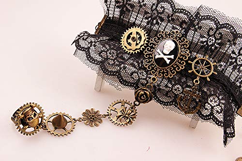 Daimay Gothic Handstulpe mit Brosche Victorian Steampunk Handgelenk Cuff Gear Armband für Hochzeit Braut Halloween Fasching Accessoires - 1 Paar - Piraten-Stil