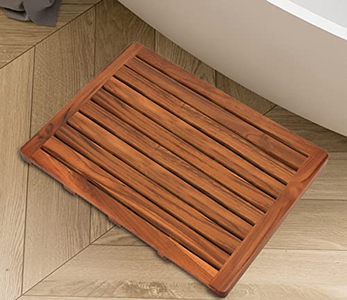 Utoplike Teakholz Badematte, Duschmatte rutschfest für Badezimmer, 61x45cm, Holzbodenmatte Quadrat groß für Spa Home oder Outdoor