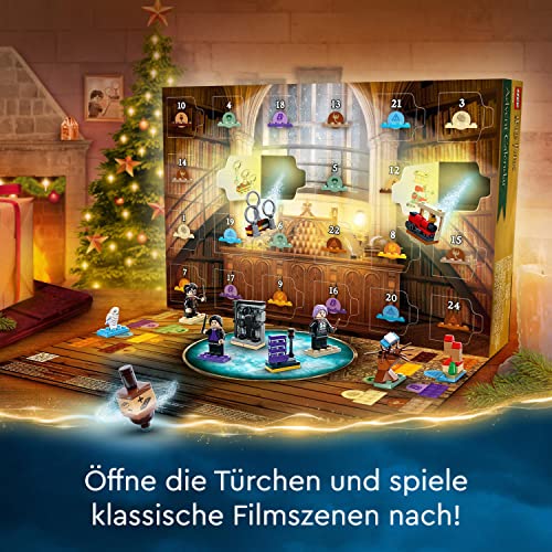 LEGO 76404 Harry Potter Adventskalender 2022 mit Brettspiel, 7 Minifiguren, Film-Szenen und Spielzeug Zubehör, magisches frühes Geschenk für Weihnachten