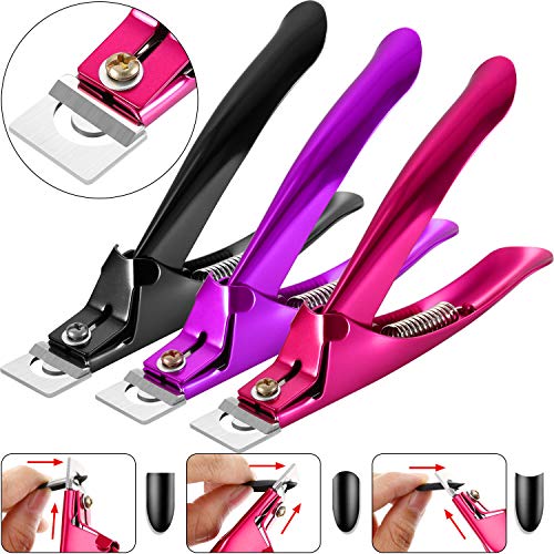 3 Stücke Falsche Nagelknipser Acryl Nagelspitzen Cutter Rostfrei Edelstahl Nägel Clipper Kit Nagel Catcher Trimmer Maniküre Werkzeug für Künstliche Gel Acryl Nagel (Rose Rot, Lila, Schwarz)