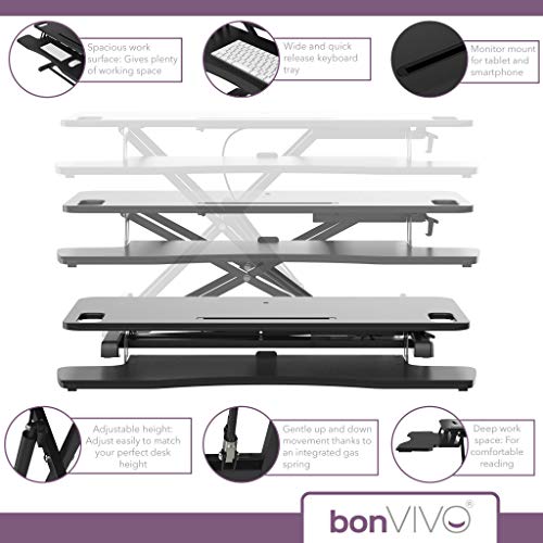 bonVIVO Höhenverstellbarer Schreibtisch-Aufsatz 95 x 40 - Sit-Stand-Erhöhung Macht Jede Workstation zum Standing Desk - Belastbar bis 15 kg - Weihnachtsgeschenke & Gadgets - Schwarz