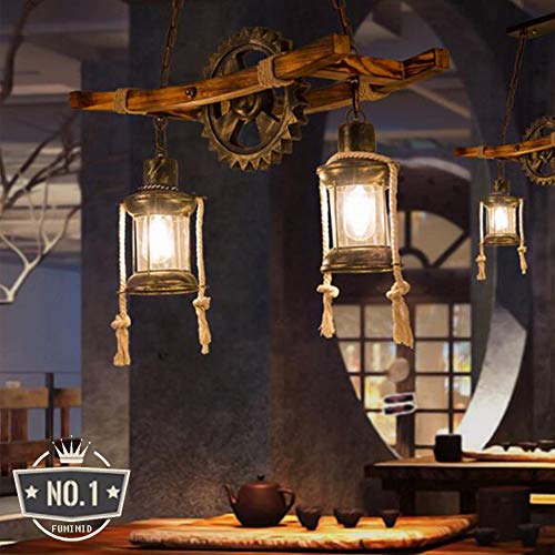 Holz Antik Pendelleuchte Vintage Hängeleuchte E27 Esstisch Esszimmer Kronleuchter Industrial Metal Hängelampe Retro Rustikale Landhaus Pendellampe Schlafzimmer Wohnzimmer Deckenleuchte 2 Flammige