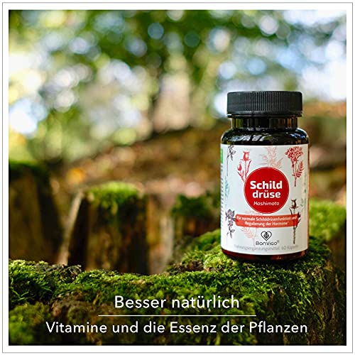 BonVigo® Schilddrüse Kapseln - Normale Schilddrüsenfunktion*, Hormone regulieren** - Pflanzen-Orthomolekular Komplex: Ashwagandha, Yams, Bärlauch, L-Tyrosin, Selen, Zink, Eisen, Vitamine A-B-D-E (1)