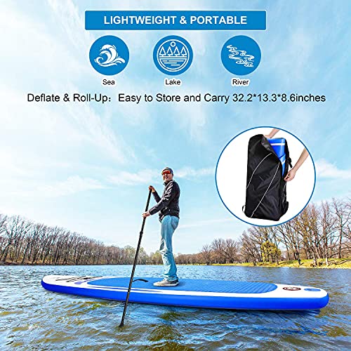 Stand Up Paddling Board Aufblasbares Paddle Board SUP Paddle Board Zubehör Rucksack Paddle Line Pumpe Rutschfestes Deck Angeln Yoga 305 * 76 * 15cm Erwachsene & Jugendliche & Kinder