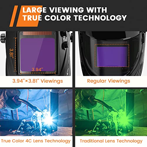 Solar-/Batteriebetrieb Schweißhelm mit Auto-Verdunkelung, 100X97mm Sichtfeld, Gogonova Echtfarbe Schweißermaske mit 4 Sensoren, anpassbarem Farbton für SMAW, MIG, TIG, GTAW, Schleifen
